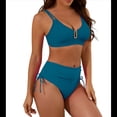thumbnail image 2 of Trajes de Baño de Cintura Alta para Mujer, Trajes de Baño con Control de Abdomen, Conjuntos de Bikini de Dos Piezas con Frunces Cruzados y Recortes. Azul Pavo Real L, 2 of 8
