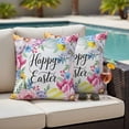 thumbnail image 5 of Happy Easter Pillow Covers 2 Pack Colorful Eggs Roses Tulips Daisy Berries Leaves Pillowcase Waterproof Outdoor Throw Pillow Cover for Patio Garden Square Cushion 16”x16”, 5 of 9