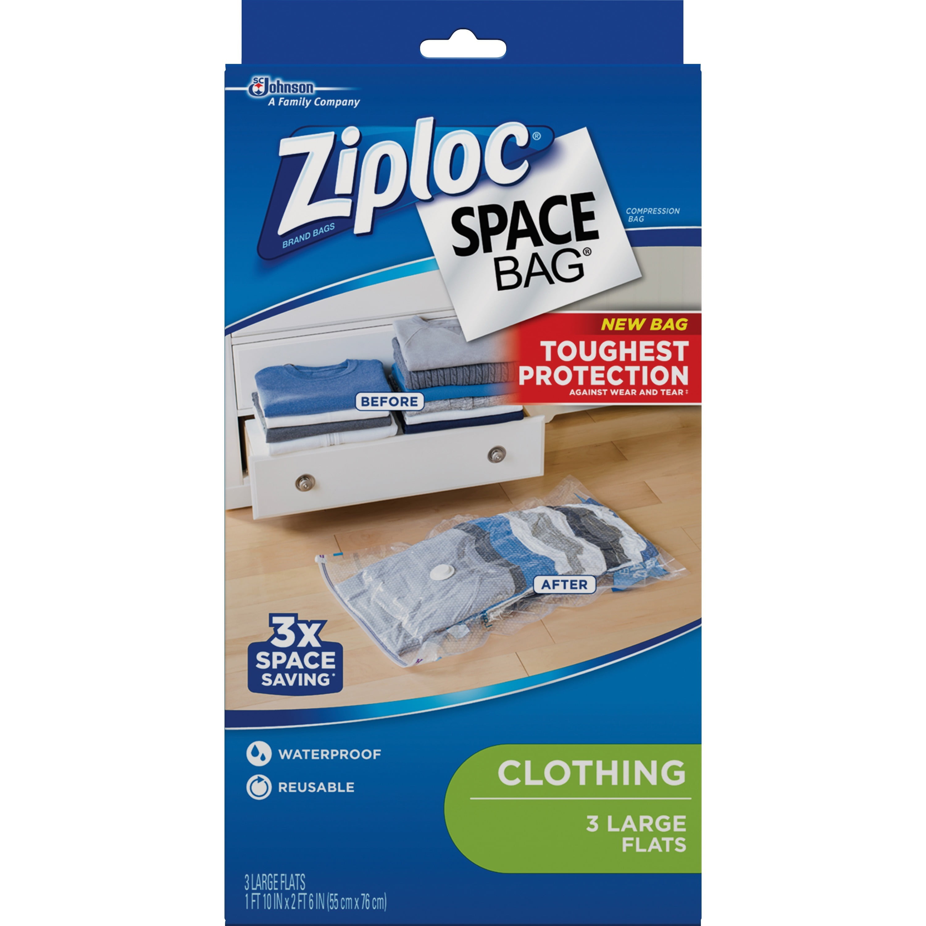 Ziploc® Brand, SJN690898CT, Clothing Space Bag, 9 / Carton, Clear