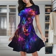 thumbnail image 2 of Colorful Neon Lion Art Women's Classic Swing Skater Dress Casual Work Party Cocktail Dresses, 2 of 6