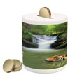 thumbnail image 1 of Safari Piggy Bank, Siberian Tigers in Water Waterfall Pool Woodland Swimming Natural, Ceramic Coin Bank Money Box for Cash Saving, 3.6" X 3.2", Reseda Green Orange, by Ambesonne, 1 of 4