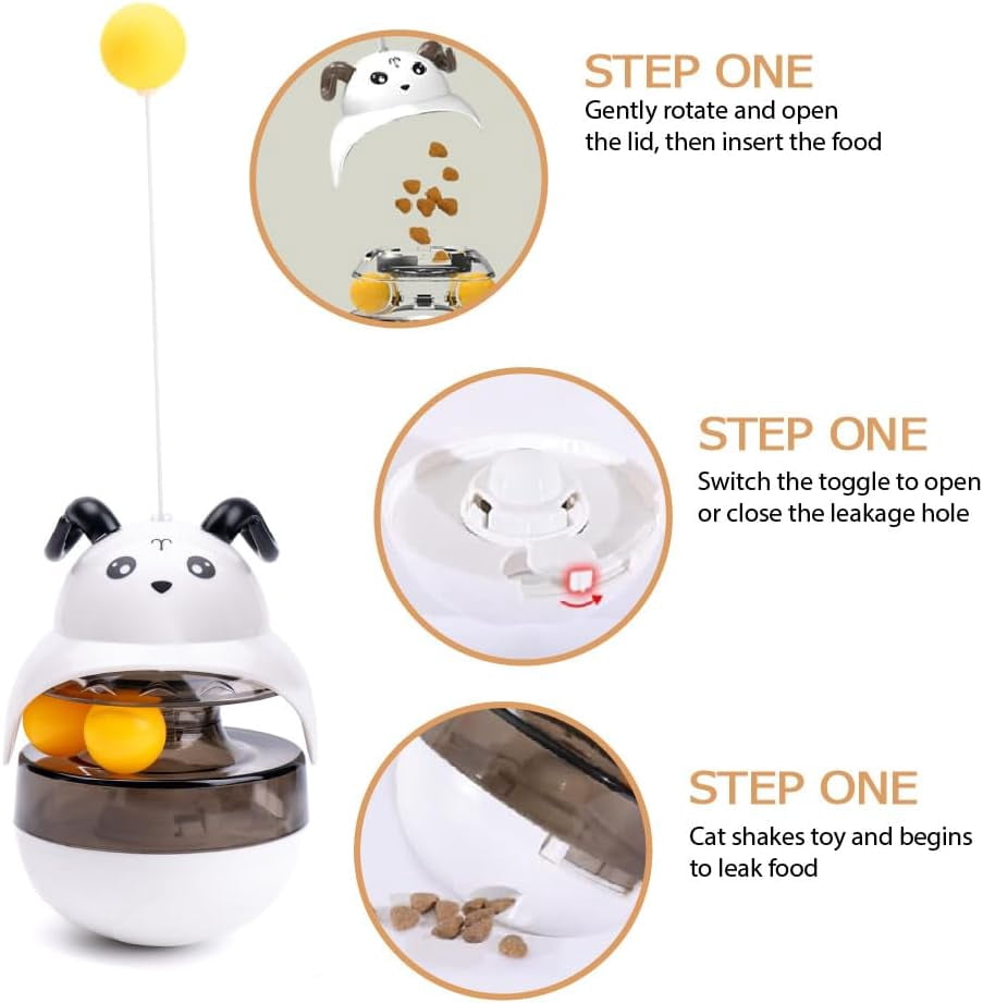 Cat Treat Puzzle Toy, Auto-Balancing Pet Food Dispenser - Brain Stimulating - Slow Feeder - Boredom Relief Kitten Toys, Interactive Training, Toy for Indoor Bored Cats (White, Sheep)