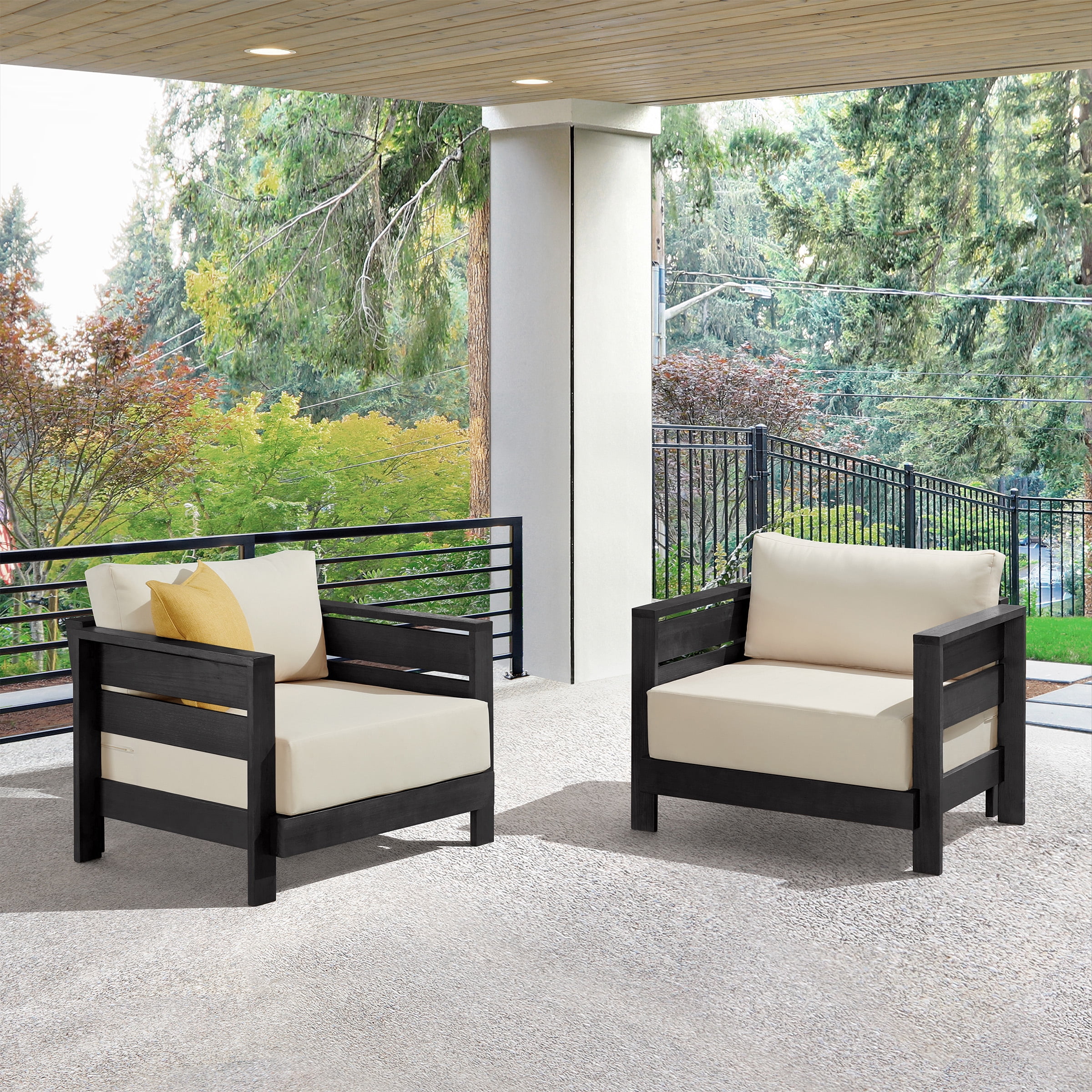 Alaterre Furniture Barton Weather-Resistant Wood Outdoor Patio Chairs Set of 2 (Black)