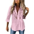 thumbnail image 2 of Sevevn Cardigan Sweaters for Women Women Solid Color Lapel Cardigan Embroidered Lace Hollow Out Long Sleeved Shirt Top Rollbacks Pink XXL, 2 of 5