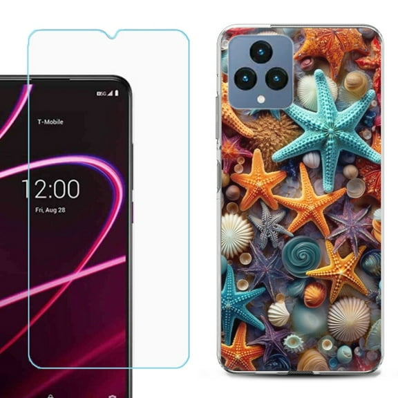 OneToughShield ® for T-Mobile Revvl 6x 5G Shockproof Phone Case, with Tempered Glass Screen Protector - Starfish Mix