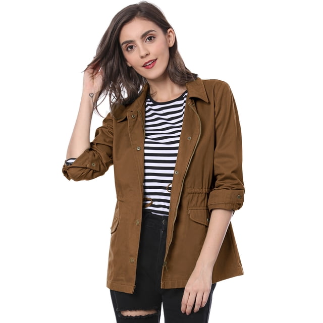 Chaqueta Utilitaria Ligera Con Bolsillos Con Solapa En La Cintura Con Cordón Para Mujer marrón XS