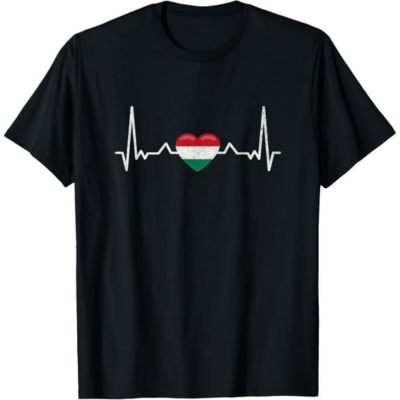 men and women can wear,Hungary Vintage Heartbeat Hungarian Flag T-Shirt