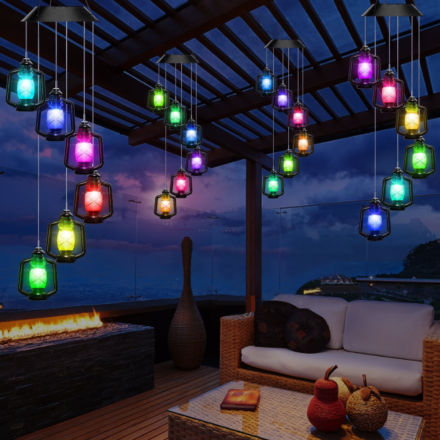 Rirool LED Solar Powered Lanterns Wind Chime - Color Changing, Waterproof, Six Chimes Spiral Spinner Windchime - Portable Outdoor/Indoor Patio Deck Yard Garden Home Deco