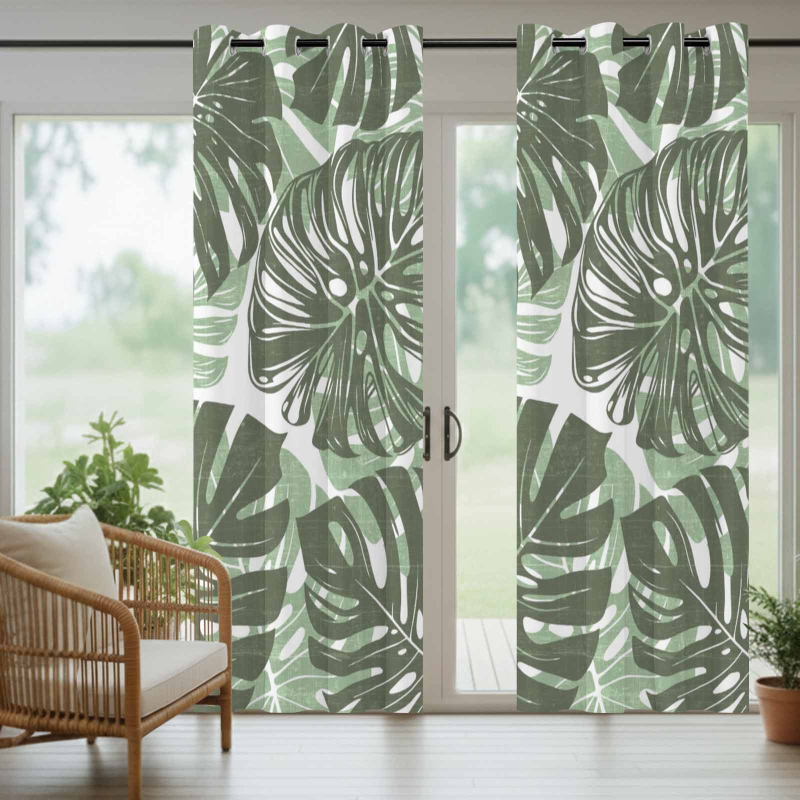 Olive Green Monstera Outdoor Curtains 1 Panel Summer Botanical Tropical Plant Rustic Waterproof Weatherproof Privacy Curtain Thermal Outside Drape for Porch Pergola Patio 54 x 108 Inch