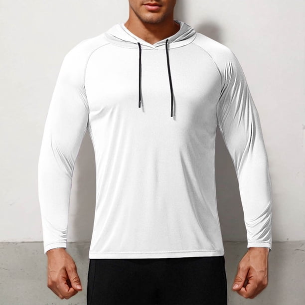pstuiky camisas de hombre de manga larga, Blusa deportiva informal de color liso con capucha y manga larga raglán con cordón y resistente al sol para hombre Tops de hombre m
