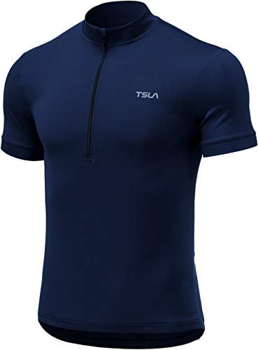 TSLA Men's Short Sleeve Bike Cycling Jersey Quick Dry Biking Shirts 