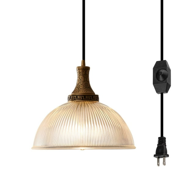 Kiven Plug-in Pendant with Dimmable Light Cord (15ft), Pure Copper Pendant with Glass Shade Hanging Office Pendant, Bulb Not Included - 1 Pack