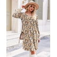 thumbnail image 4 of Zeagoo Fall A Line Dress for Women Long Sleeve Casual Printed Dresses V Neck Tunic Boho Dress, 4 of 6