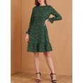 thumbnail image 6 of MODA NOVA Juniors Printed Long Sleeves Keyhole Neck Ruffle Hem Midi Dresses XS Green, 6 of 8