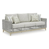 Bowery Hill Wicker / Rattan Coastal Gray Outdoor Sofa with Cushion