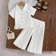 thumbnail image 3 of Zpanxa Girls 2 Piece Outfits Solid Color Short Sleeve Button Down Shirt with Pleated Wide Leg Pants 2 Piece Set 18-24 Month, 3 of 5