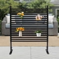 thumbnail image 2 of Outdoor Freestanding Privacy Screens, 35.4" W x 47" H Metal Slatted Decorative Panels with Stand, Brown Backyard Privacy Panels for Garden Patio, 2 of 15