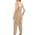 thumbnail image 3 of GaThRRgYP Womens Trousers High Waisted,Fashion Women Casual Cold Shoulder Jumpsuit Solid Button Suspender Jumpsuits Wide Pocket Leg Pant, 3 of 5