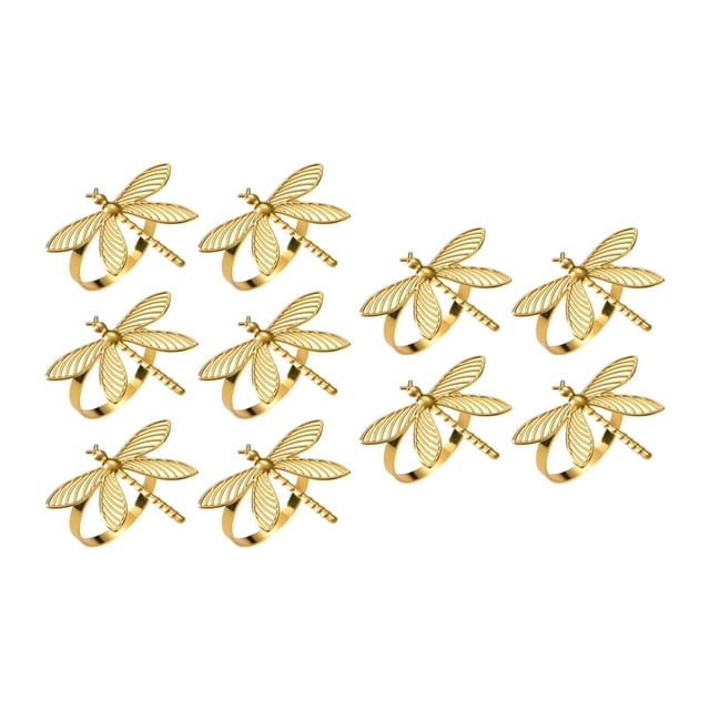 10 anillos de servilleta con forma de libélula, elegantes servilleteros de metal para mesa de comedor. Oro