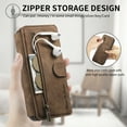 thumbnail image 6 of Allytechgroup PU Leather Case for iPhone 16 Pro Max, Built-in Credit Card Slot RFID Blocking Stand Zipper Storage Design Wallet Function Anti-seismic Anti-drop Shockproof Cover for Women Men, Brown, 6 of 6