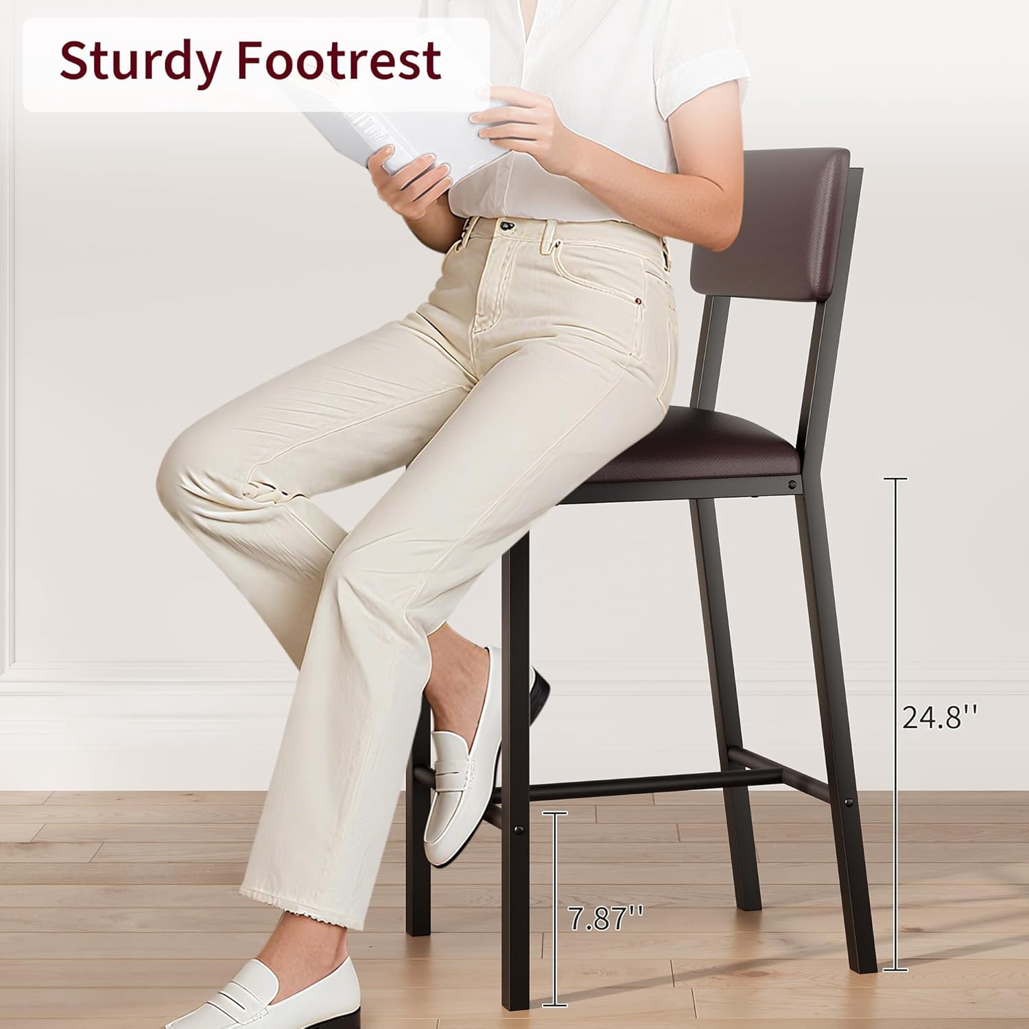 Bar Stools,25 Inch Counter Height Bar Stools Set of 4,Modern Faux Leather High Barstools with Footrest,Back and Metal Leg,Bar Chairs for Kitchen Island,Bar