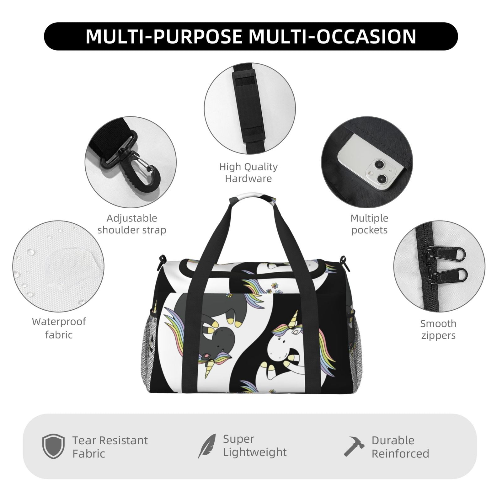 Fuzoiu Unicorn in Yoga Print Travel Duffle Bag,Carry On Tote Bags,Duffel Bag,Sport Gym Bag, Hospital Bag for Labor and Delivery, Overnight Bag,Luggage Bag