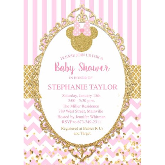 Minnie Mouse Princess Gold Pink Baby Shower Invitation Walmart Com Minnie Mouse Princess Gold Pink Baby Shower Invitation Walmart Com