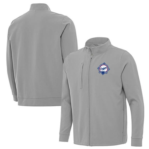 Men's Antigua Gray Los Angeles Dodgers Back-to-Back World Series Champions Regard Full-Zip Jacket