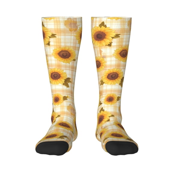 Logiee Coffee Plaid Sunflower Print Gift Stocking Stuffers,Adult Stockings,Novelty Socks,Funny Socks Birthday Running Walking Sleeping