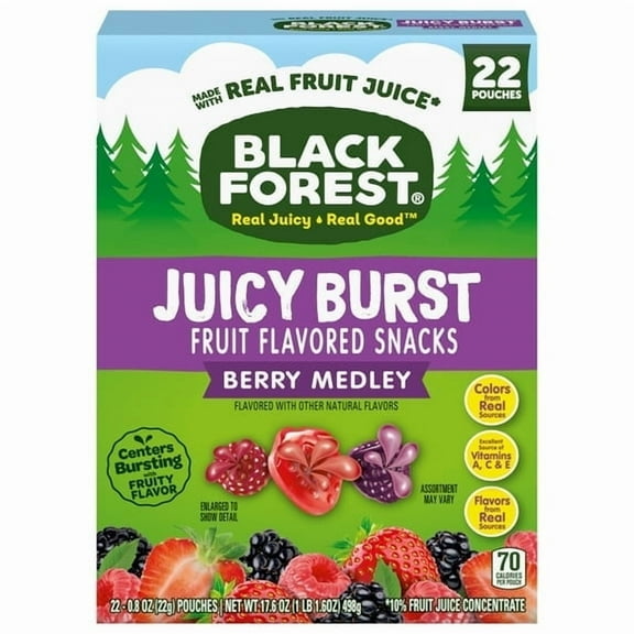 Black Forest Juicy Burst Fruit Flavored Snacks, Berry Medley, 0.8 oz, 22 Count - 3 pack