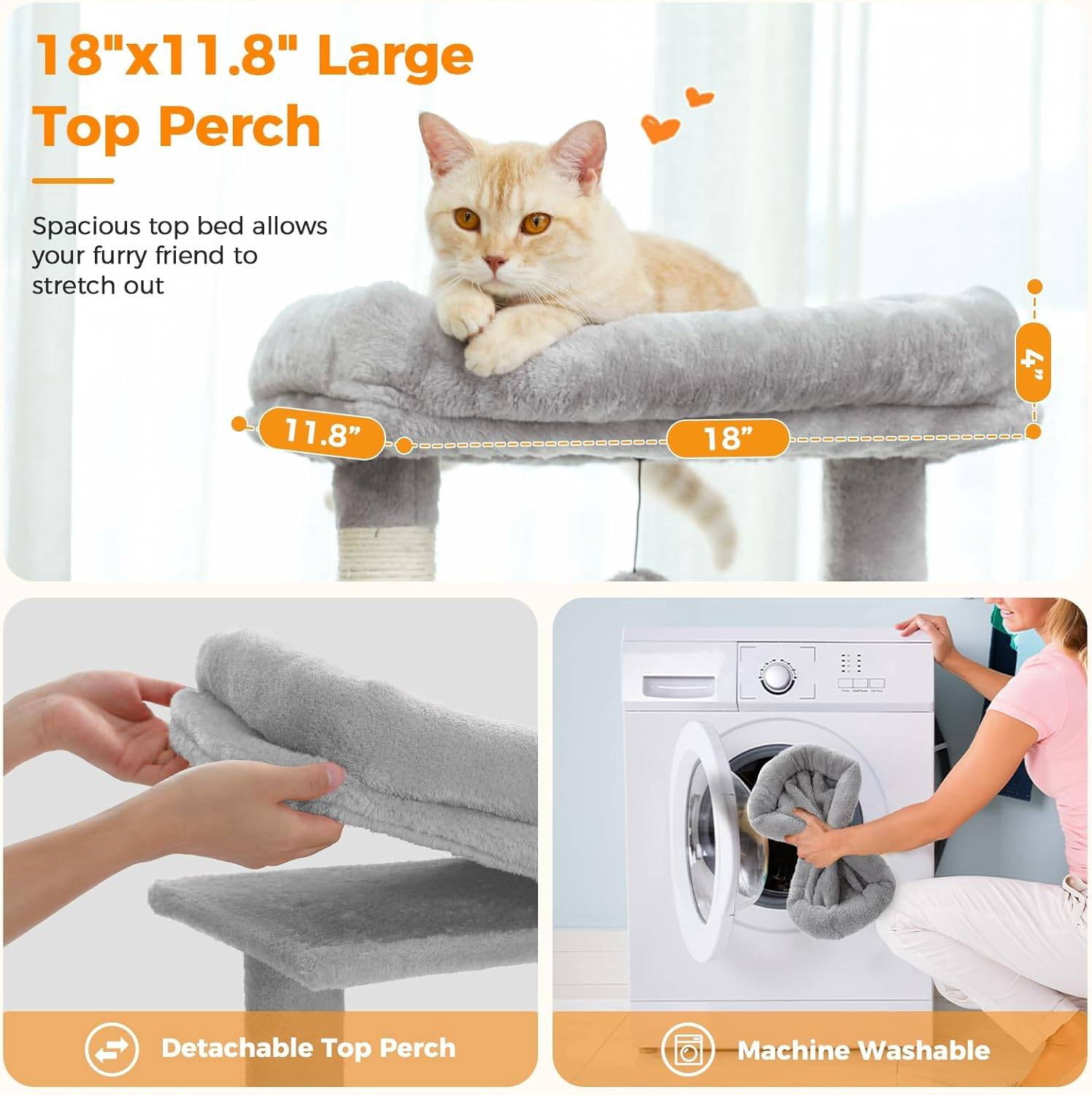 PEQULTI 71'' Multi-Level Cat Tree Tower Large Cat Tree with Dual Spacious Condos Indoor Gray