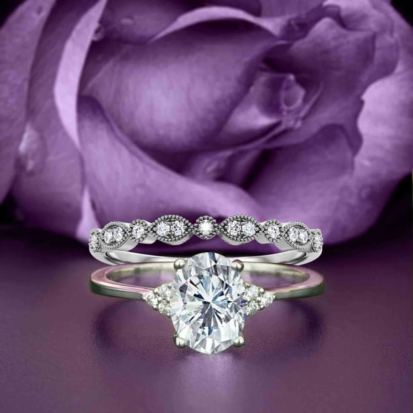 Bague de Fiançailles Moissanite Minimaliste 2.00 Carats Taille Ovale, Bague de Mariage Classique, Bracelet Assorti en Or Blanc Massif 10k, Cadeau pour Elle, Idée Cadeau d'Anniversaire