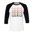 thumbnail image 1 of Hello Fall Three-Quarter Raglan Sleeve Baseball Shirt Unisex Small White/Black, 1 of 5