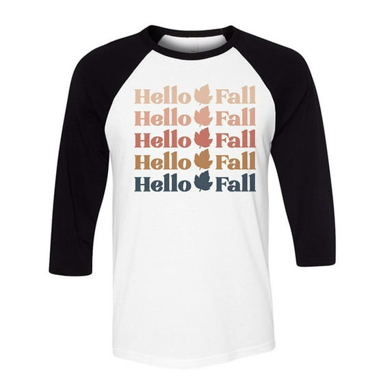 Hello Fall Three-Quarter Raglan Sleeve Baseball Shirt Unisex Small White/Black
