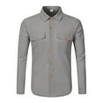 thumbnail image 4 of Resicozy Men's Corduroy Button Down Shirts Solid Color Jacket Casual Long Sleeve Lightweight Overshirts with Flap Pockets Light Gray M, 4 of 7