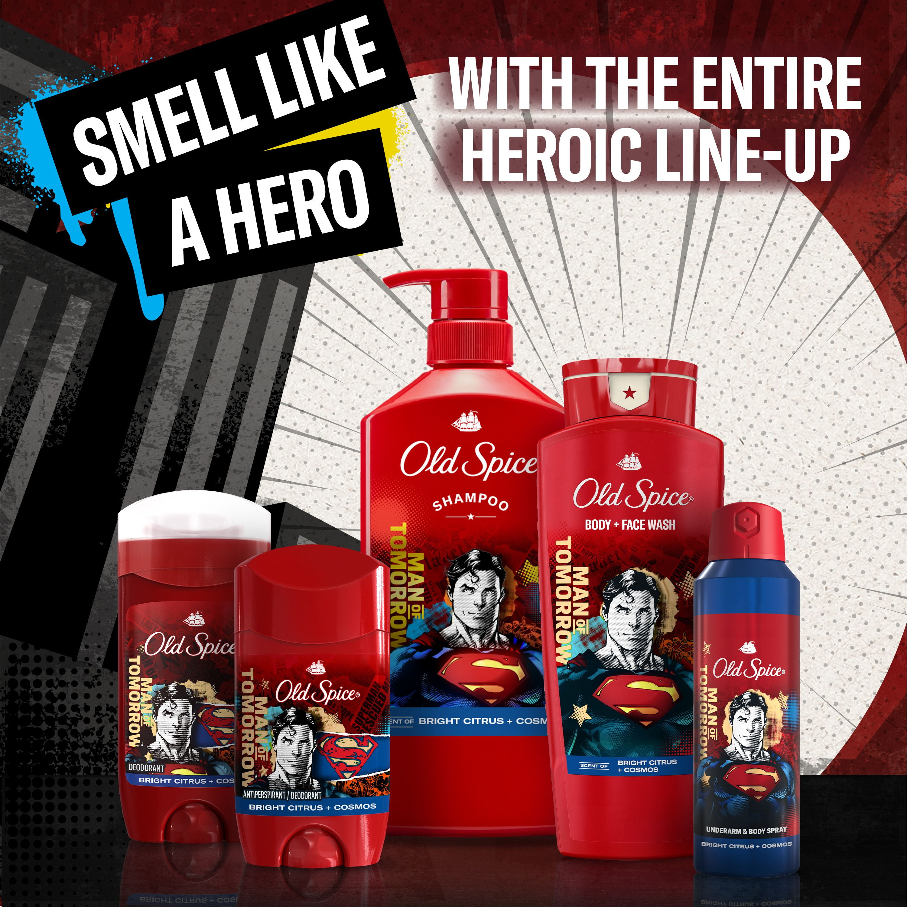 Antisudorifique et désodorisant Old Spice pour hommes, fraîcheur 24 heures sur 24, 7 jours sur 7, protection longue durée contre la transpiration et les odeurs, sentez comme un héros, Superman, parfum 73G