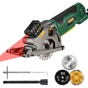 Mini Circular Saw, TECCPO 4.8Amp Compact Circular Saw, 3700RPM, with Laser Guide, Scale Ruler, Vacuum Port, 3 Blades for Cutting Woods, Tile and Soft Metal. Ideal Design for Small Projects -TAPS22P