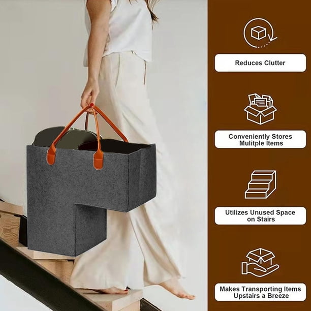 orgazadora de escaleras, fieltro Premium con , soporte interno, orgazación de almacenamiento de para decoración , gris medio Colco Cesta de escalera