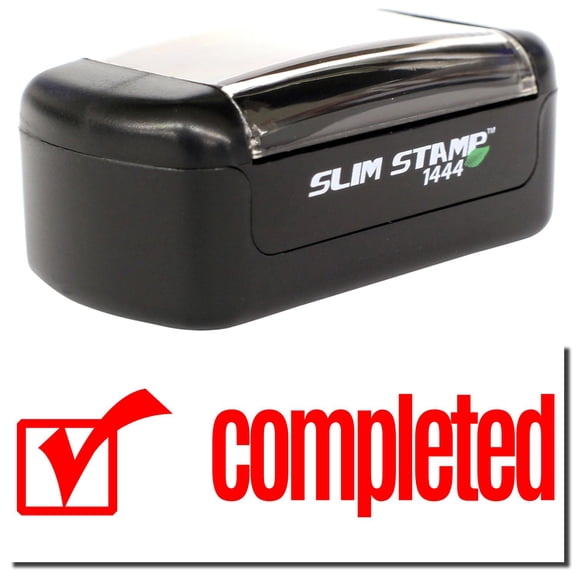 Slim Pre-Inked Completed with Checkbox Stamp, Slim 1444, Ultra Slim Design, Impression Size 1/2" by 1-3/4", Up to 25,000 Impressions - Red Ink
