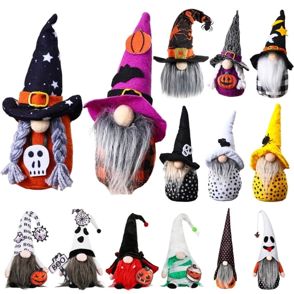 Yeciiwht Halloween Decorations - Cute Faceless Gnomes Doll Pumpkin Dwarf Figurines Ornaments, Soft Stuffed Plush Toy Helloween Gifts Desktop Decor