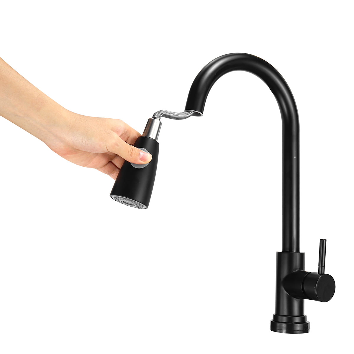 Black Kitchen Faucet Sink Pull Down Sprayer Swivel Spout Deck Mounted Mixer Tap 