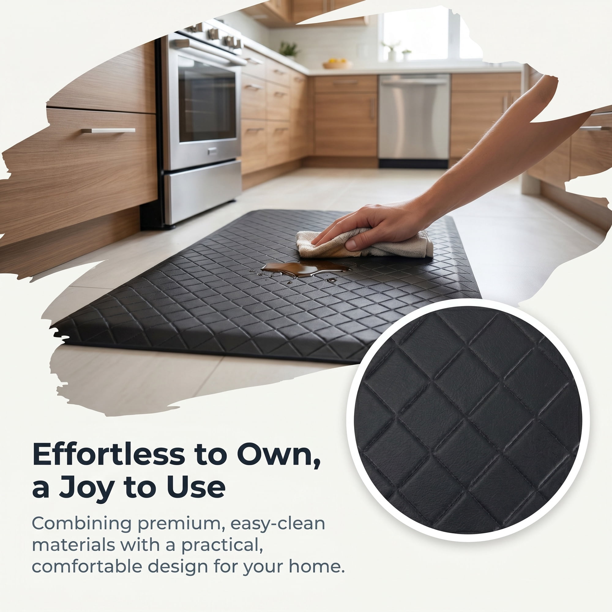 Unique Bargains Geometric Anti-fatigue Waterproof Oil-proof Floor Pads Black 28" x 17"
