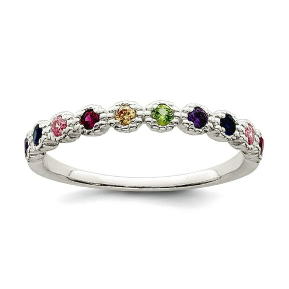2.8mm 925 Sterling Silver Polished Rainbow Cubic Zirconia Ring Size 8 Ring for Women - 1.4 Grams