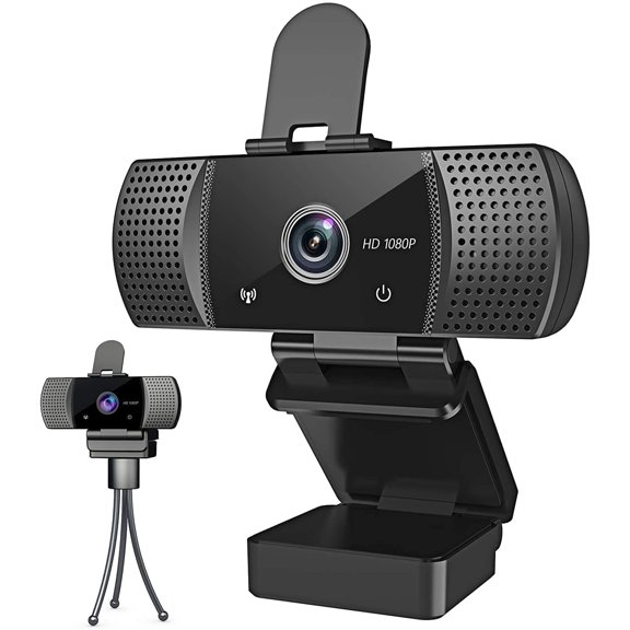 Webcam with Microphone Full 1080P HD with Privacy Cover & Tripod 110°Wide View Angle Plug and Play,Web Camera for Video Calling Online Class Conferencing Recording Gaming