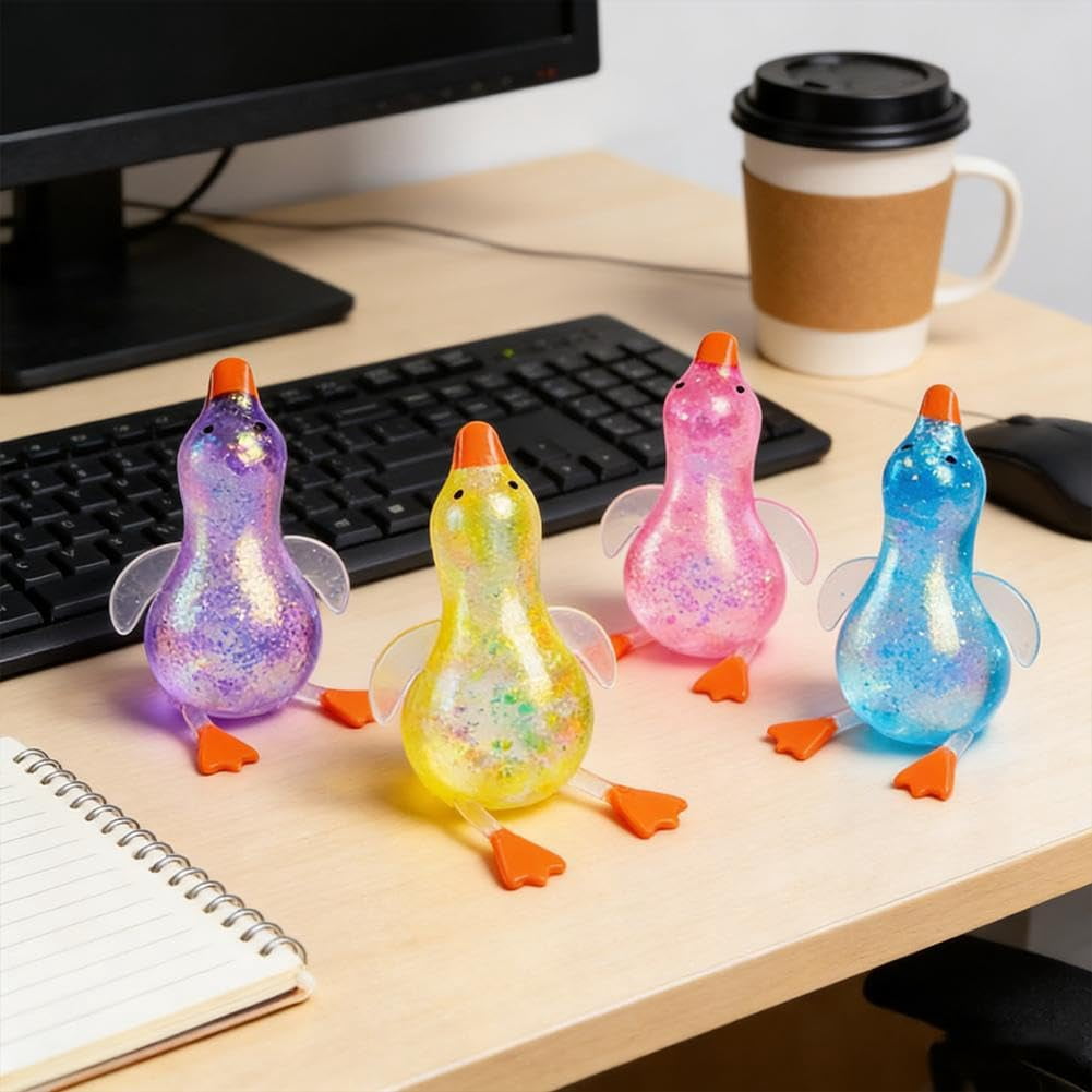 1/2/4Pcs Glitter Duck Squeezes, Soft Cute Stress Relief Ball for Adults & Teens, Fun Decompression Duck Squishies Gift for Office Desk Party Favors Easter Basket Stuffer