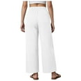 thumbnail image 3 of vigerkar Women's Casual Pants Drawstring Elastic Waist Pants Flowy Wide Leg Beach Trousers with Pockets White, 3XL, 3 of 9