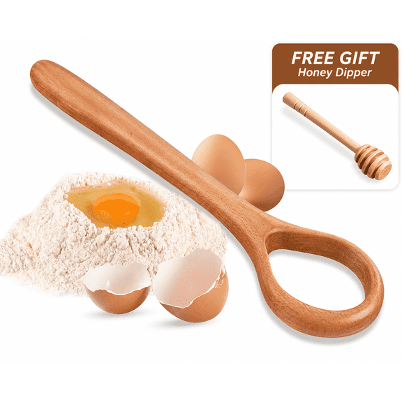 13-Inch Danish Dough Whisk - Wooden for Sourdough Bread Baking Supplies - Traditional Dutch Whisk for Pizza, Pastry, Cake Batter