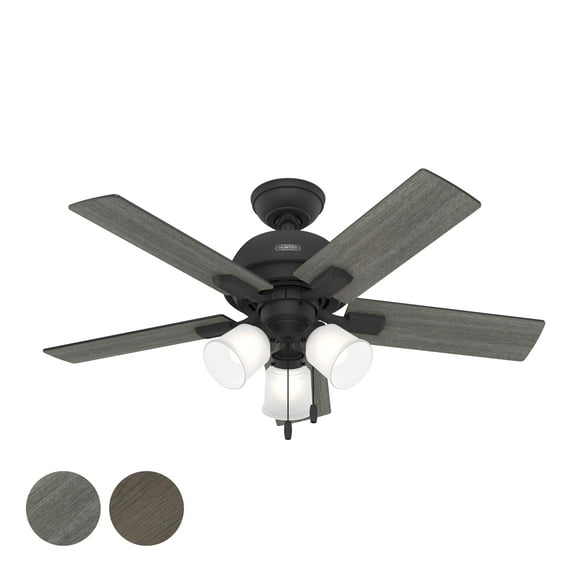 Restored Hunter Fan 44 inch Black Indoor Ceiling Fan with Lights and Pull Chain for Bedroom, Living Room/Family Room, Dining Room, Kitchen, Office (Refurbished)