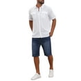thumbnail image 2 of INSPIRE CHIC Men's Solid Short Sleeve Button Down Chest Pockets Linen Shirt L White, 2 of 6