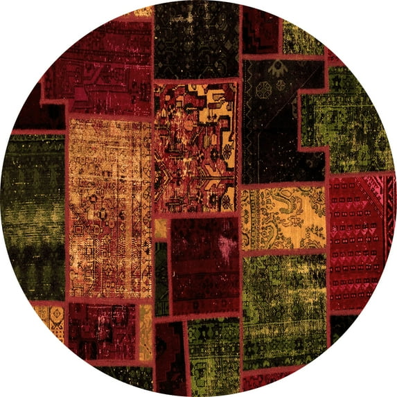 Ahgly Company Indoor Round Patchwork Orange Transitional Area Rugs, 3' Round